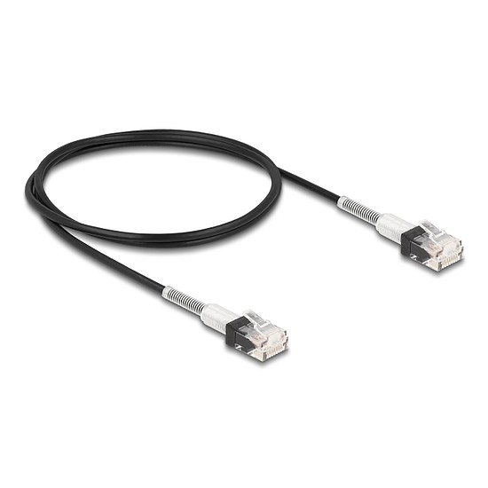 Delock RJ45 hálózati kábel dupla hajlítás védelemmel Cat.6A UTP Slim 1 m, fekete