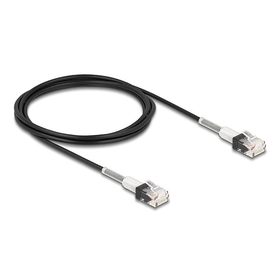 Delock RJ45 hálózati kábel dupla hajlítás védelemmel Cat.6A UTP Slim 2 m, fekete