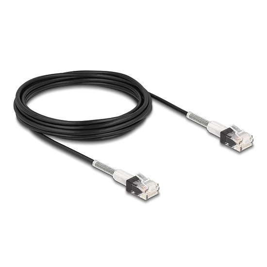 Delock RJ45 hálózati kábel dupla hajlítás védelemmel Cat.6A UTP Slim 5 m, fekete