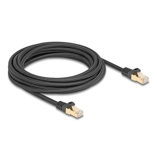Delock RJ45 hálózati kábel fonott borítással Cat.6A S/FTP apa - apa 5 m fekete