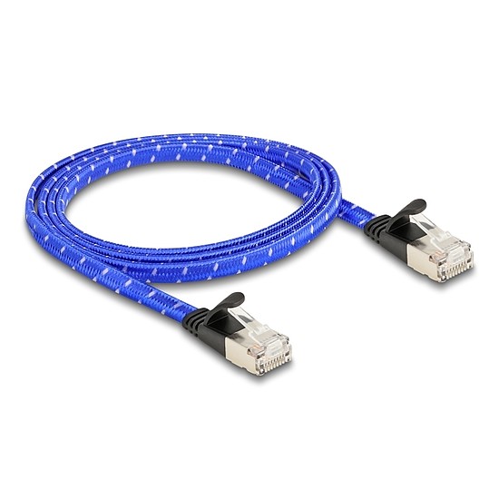 Delock RJ45 lapos hálózati kábel fonott borítással Cat.6A U/FTP 1 m, kék