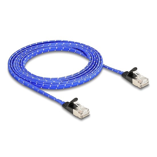 Delock RJ45 lapos hálózati kábel fonott borítással Cat.6A U/FTP 2 m, kék