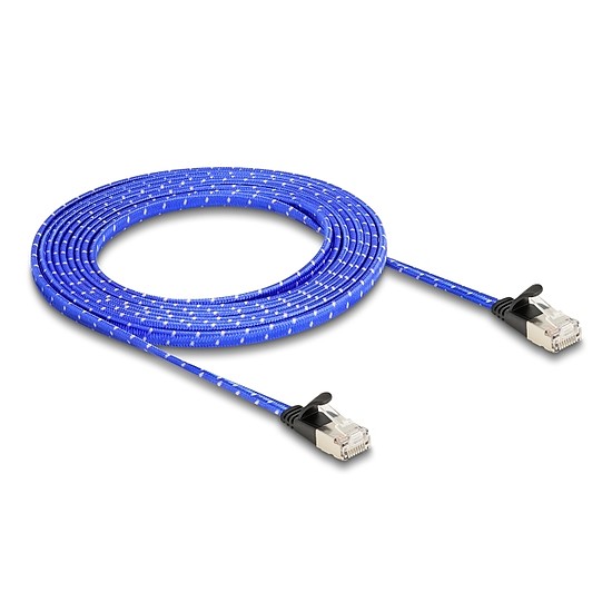 Delock RJ45 lapos hálózati kábel fonott borítással Cat.6A U/FTP 3 m, kék
