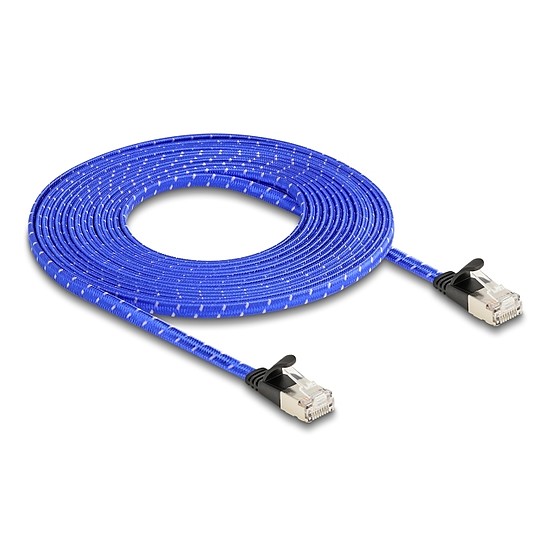 Delock RJ45 lapos hálózati kábel fonott borítással Cat.6A U/FTP 5 m, kék