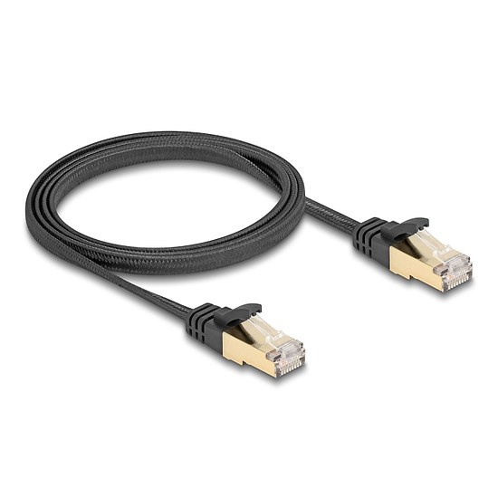 Delock RJ45 lapos hálózati kábel fonott borítással Cat.6A U/FTP apa - apa 1 m fekete