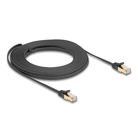 Delock RJ45 lapos hálózati kábel fonott borítással Cat.6A U/FTP apa - apa 10 m fekete