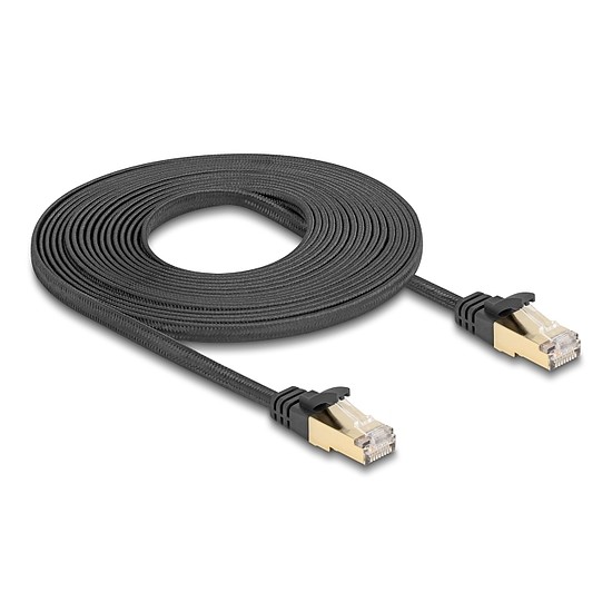 Delock RJ45 lapos hálózati kábel fonott borítással Cat.6A U/FTP apa - apa 5 m fekete