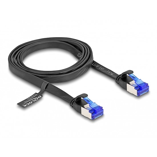 Delock RJ45 lapos patch kábel apa - apa Cat.6A flexibilis 1 m fekete