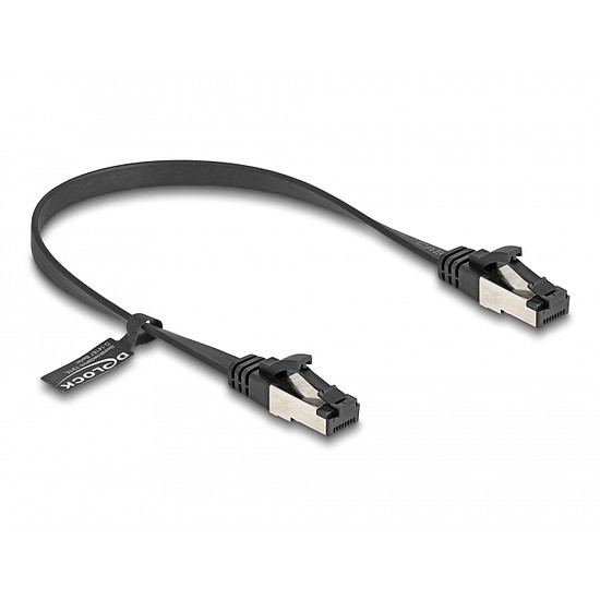 Delock RJ45 lapos patch kábel apa - apa Cat.8.1 flexibilis 0,25 m fekete