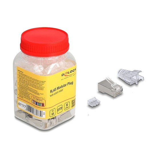 Delock RJ45 Moduláris csatlakozó Cat.6A hajlításvédő csizmával átlátszó 50 db-os készlet