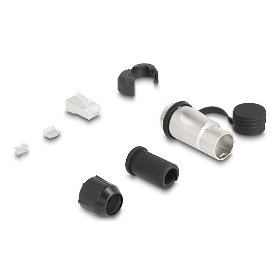 Delock RJ45 moduláris dugasz Cat.6A átvezető csatolóval és védősapkával