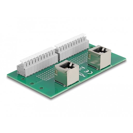 Delock RJ50 2 db. anya - 2 db. Terminal block nyomógombbal hajlított DIM sínhez (67015)