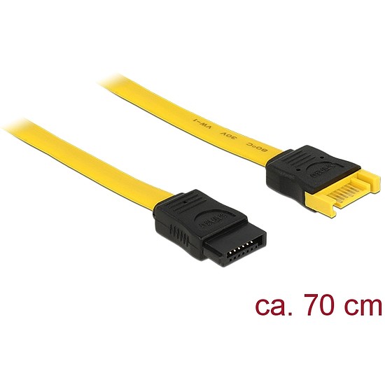 Delock SATA 6 Gb/s-s bővítőkábel csatlakozódugóval > SATA-s, csatlakozóhüvellyel, 70 cm, sárga (83950)