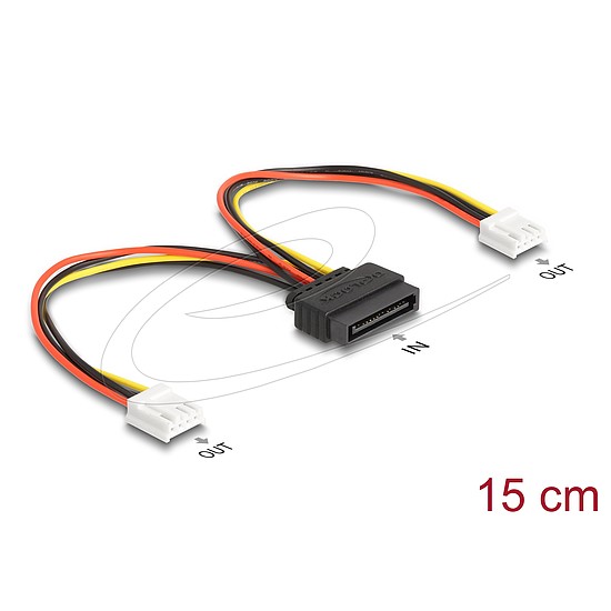 Delock SATA tápkábel 15 tűs apa - 2 db. Floppy 4 tűs anya 15 cm