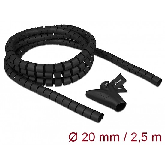 Delock Spirális kábelburkolat behúzó eszközzel 2,5 m x 20 mm fekete (18836)