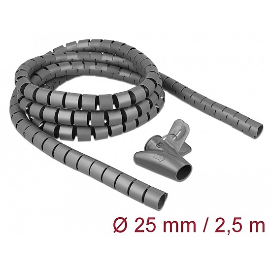 Delock Spirális kábelburkolat behúzó eszközzel 2,5 m x 25 mm szürke (18845)