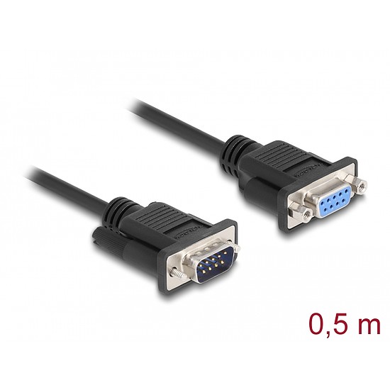 Delock SubD9-es, null modemű, RS-232 soros kábel, apa-anya, 0,5 m (86886)