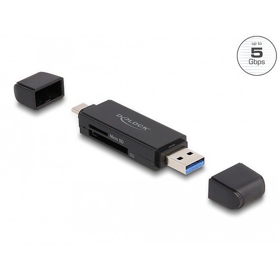 Delock SuperSpeed USB 5 Gbps kártyaolvasó USB Type-C / A-típusú SD és Micro SD memóriakártyákhoz (91004)