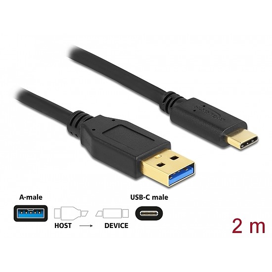 Delock SuperSpeed USB (USB 3.2 Gen 1) kábel A-típusú - USB Type-C csatlakozó végekkel 2 m (84004)