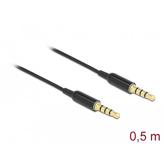 Delock Sztereo jack kábel 3,5 mm 4 tus apa- apa Ultra Slim, 0,5 m, fekete