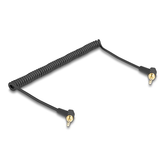 Delock Tekercselt kábel 3,5 mm 3 tűs sztereo jack apa sztereo jack apa hajlított csavaros adapterrel 6,35 mm-hez. 75 cm