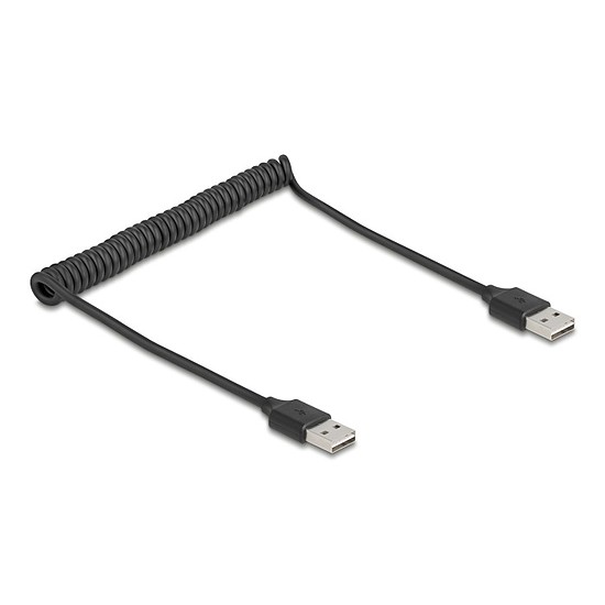 Delock tekercselt kábel EASY-USB 2.0 Type-A apa EASY-USB Type-A apa 0,5 m - 0,8 m fekete