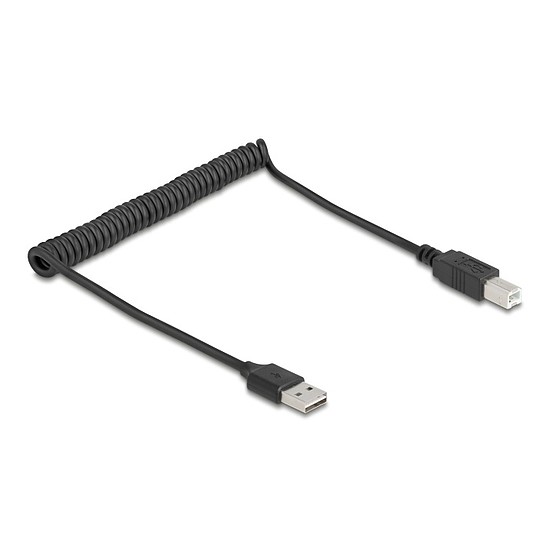 Delock tekercselt kábel EASY-USB 2.0 Type-A apa USB Type-B apa 0,5 m - 0,8 m fekete