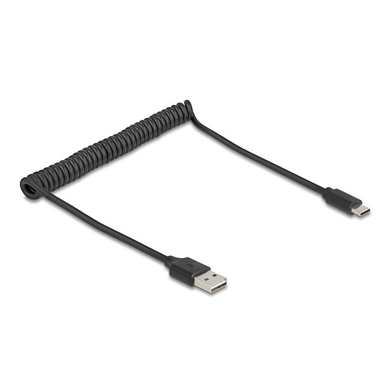 Delock tekercselt kábel EASY-USB 2.0 Type-A apa USB Type-C apa 0,5 m - 0,8 m fekete