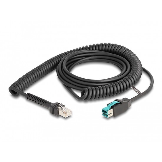 Delock Tekercselt kábel RJ50 apa PoweredUSB apa 12 V 3 m fekete