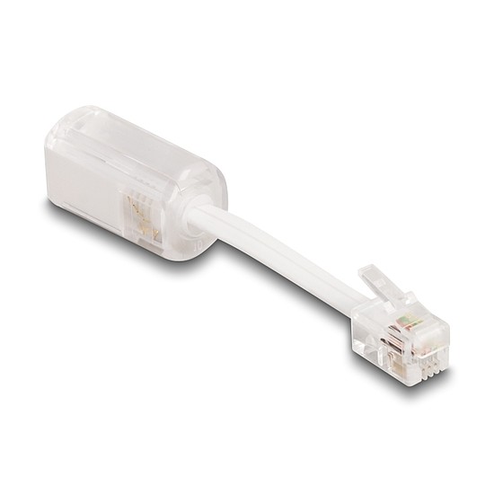 Delock Telefon kábel RJ10 apa - RJ10 anya csatlakozó kábellel 30 mm hosszú áttetsző / fehér