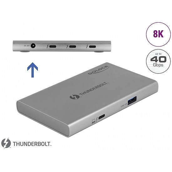 Delock Thunderbolt 4 Hub 3 porttal és egy további SuperSpeed USB 10 Gbps A-típusú porttal - 8K (64157)