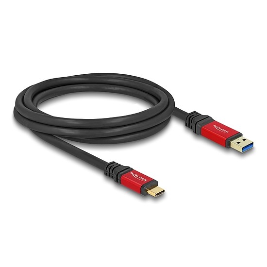 Delock USB 10 Gbps kábel USB A-típusú apa - USB Type-C apa 2 m piros fém