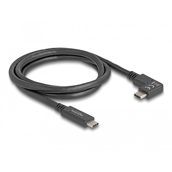 Delock USB 10 Gbps kábel USB Type-C apa USB Type-C apa, ívelt bal / jobb, 1 m 4K PD 60 W E-Marker