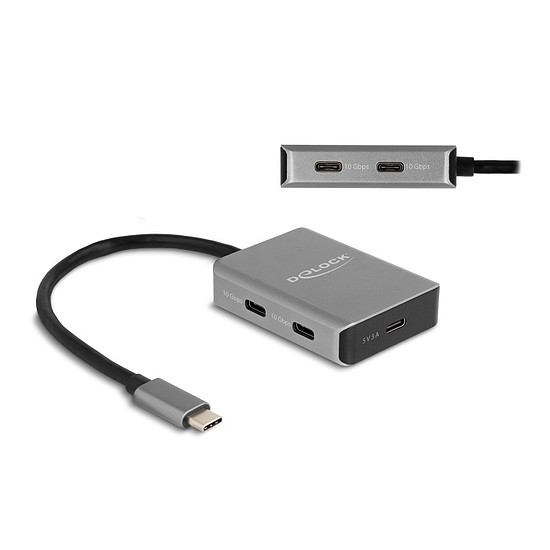 Delock USB 10 Gbps Tetején 4 USB porttal rendelkező USB Type-C hub USB Type-C csatlakoztatóval