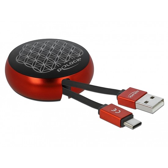 Delock USB 2.0 behúzható kábel A-típusú USB-C fekete / piros (85819)