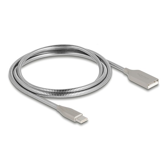 Delock USB 2.0 kábel fém köpennyel USB Type-A dugasz USB Type-C dugóhoz PD 3.0 60 W 1 m ezüst