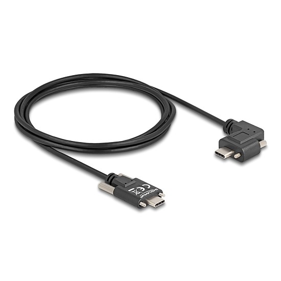 Delock USB 2.0 kábel USB Type-C apa csatlakozó csavarokkal - USB Type-C apa csatlakozó csavarokkal ívelt bal / jobb PD 3.0 60 W 2 m