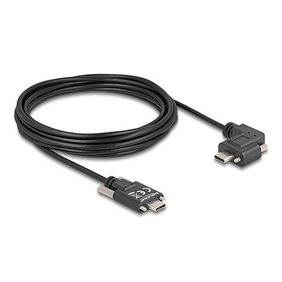 Delock USB 2.0 kábel USB Type-C apa csatlakozó csavarokkal - USB Type-C apa csatlakozó csavarokkal ívelt bal / jobb PD 3.0 60 W 5 m