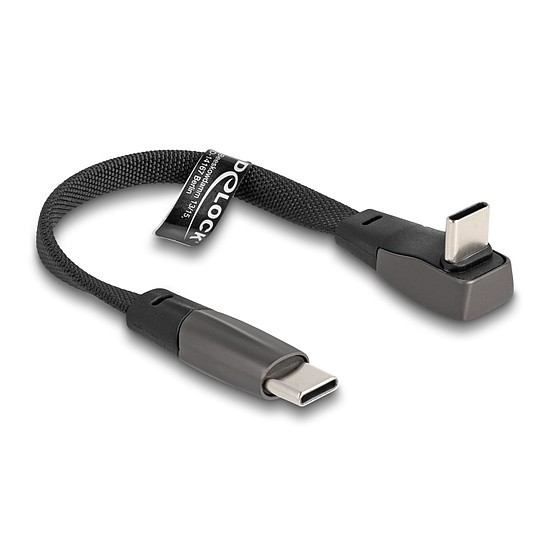 Delock USB 2.0 Laposkábel USB Type-C apa - USB Type-C apa USB Type-C apa hajlított PD 3.0 60 W 14 cm fekete