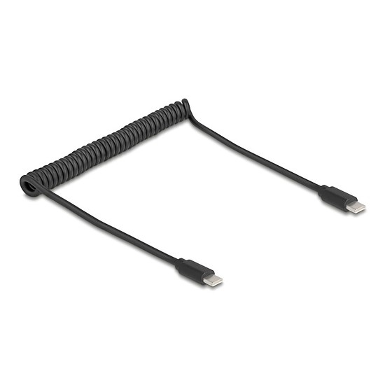 Delock USB 2.0 Type-C tekercses kábel, apa-apa 0,45 m-től 0,75 m-ig fekete