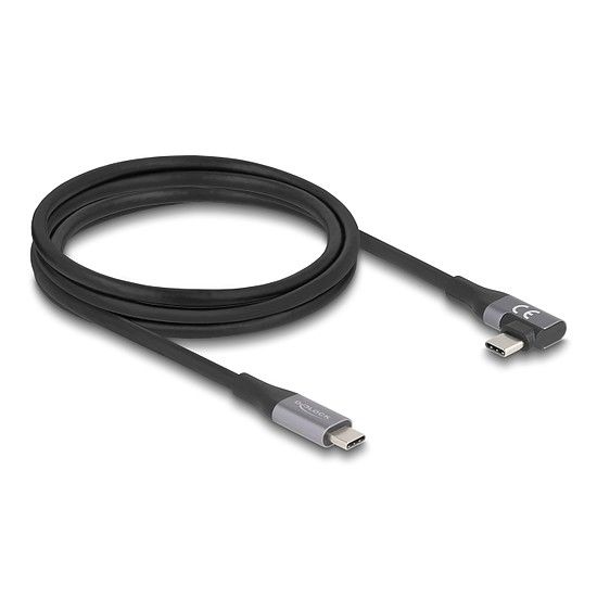 Delock USB 20 Gbps Kábel, ívelt bal / jobb, USB PD 3.1 Extended Power Range 240 W 2 m