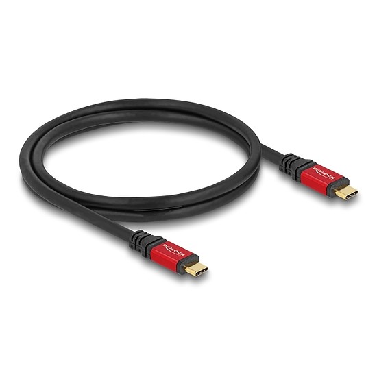 Delock USB 20 Gbps kábel USB Type-C apa - apa PD 3.0 100 W E-Marker 0,8 m piros fém