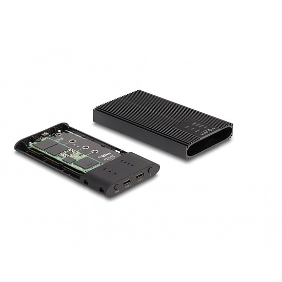 Delock USB 20 Gbps külső ház 2 db. M.2 NVMe PCIe SSD számára USB Type-C anyával és RAID-del - eszköz nélküli szerelés lehetséges