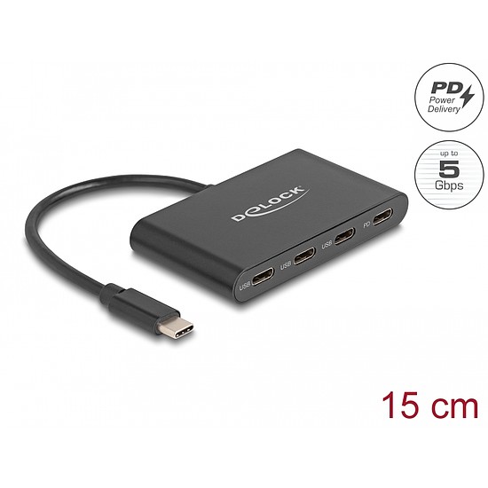 Delock USB 3.2 Gen 1 USB Type-C Hub 3 db USB Type-C anya + 1 x USB Type-C PD 100 Watt (64174)