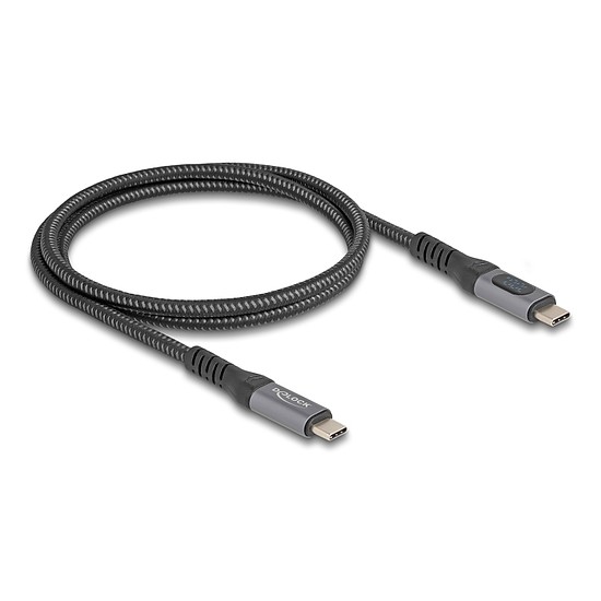 Delock USB 40 Gbps adat és gyorstöltő koax kábel 1 m hosszú, 8K 60 Hz USB PD 3.1 bővített tápszélesség 240 W