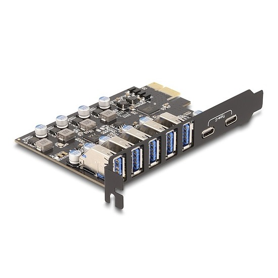 Delock USB 5 Gbps sebességű PCI Expressz x1 kártya - 5 db. külső Á-típusú + 2 db. külső USB Type-C anya