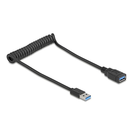 Delock USB 5 Gbps tekercses kábel - A típusú apa és A típusú anya, 0,4-0,6 m fekete