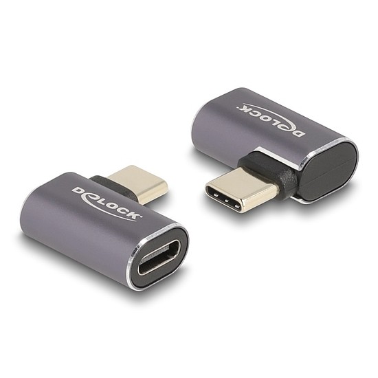 Delock USB Adapter 40 Gbps USB Type-C PD 3.0 100 W csatlakozódugóval - csatlakozóhüvellyel, ívelt bal / jobb 8K 60 Hz fém