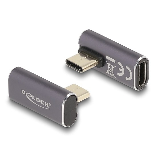 Delock USB Adapter 40 Gbps USB Type-C PD 3.0 100 W csatlakozódugóval - csatlakozóhüvellyel, elforgatott ívelt bal / jobb 8K 60 Hz fém
