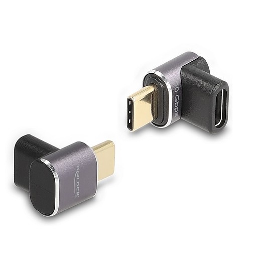 Delock USB Adapter 40 Gbps USB Type-C PD 3.0 100 W csatlakozódugóval - csatlakozóhüvellyel, ívelt 8K 60 Hz fém kompakt